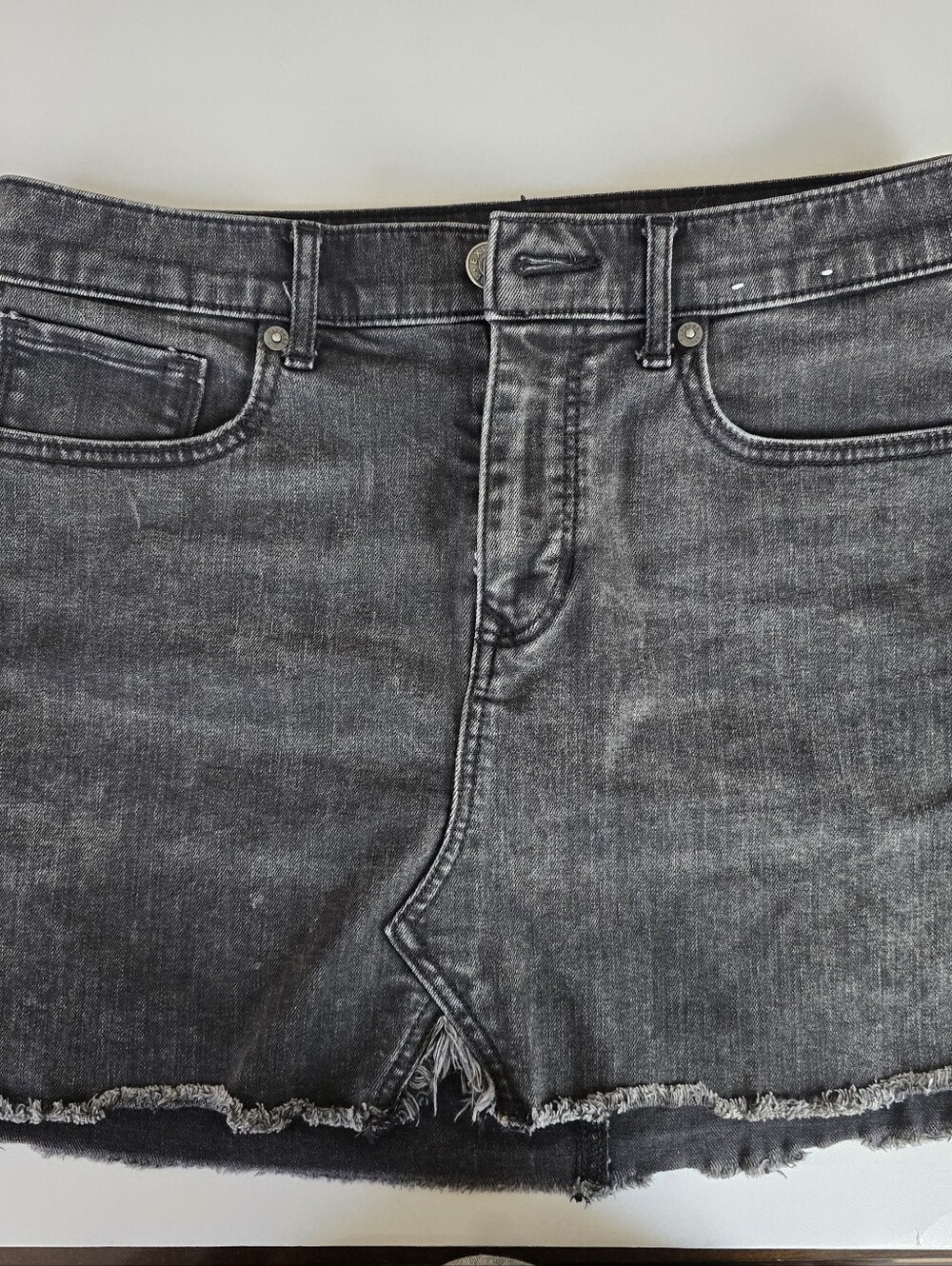 Express Black Denim Mini Skirt with Frayed Hem